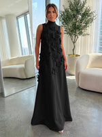 High-Neck A-Line Formal Dresses with 3D Flowers