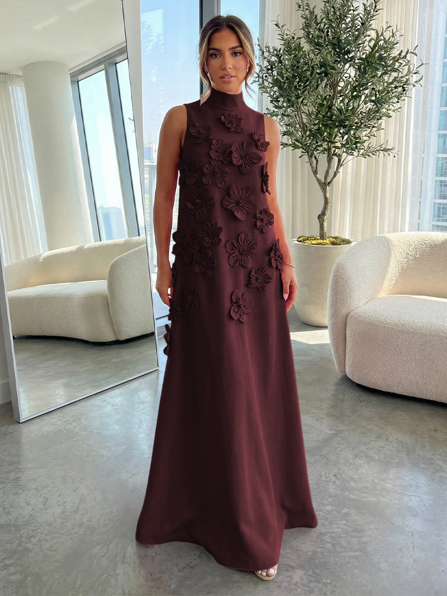 High-Neck A-Line Formal Dresses with 3D Flowers