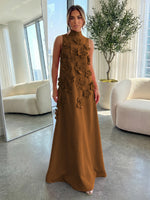 High-Neck A-Line Formal Dresses with 3D Flowers