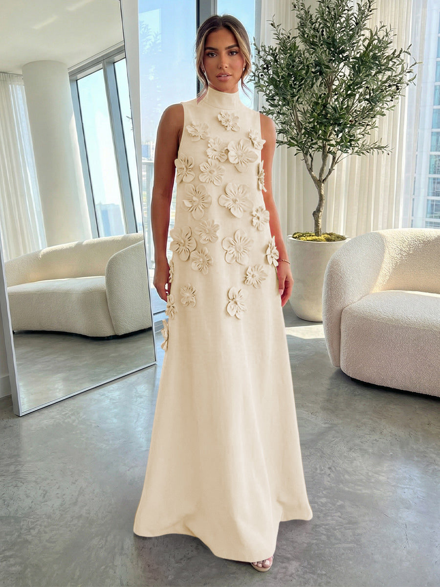 High-Neck A-Line Formal Dresses with 3D Flowers