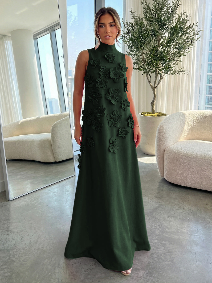 High-Neck A-Line Formal Dresses with 3D Flowers
