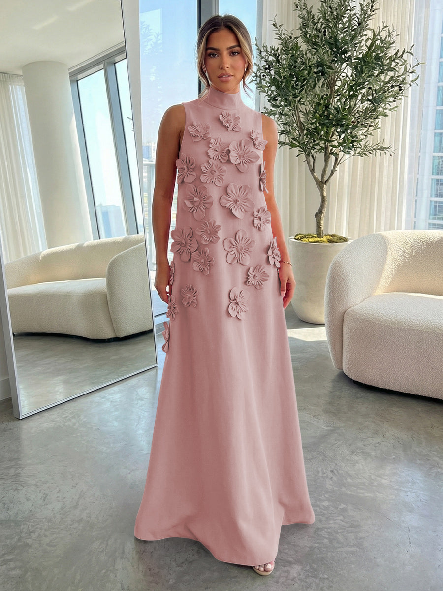 High-Neck A-Line Formal Dresses with 3D Flowers