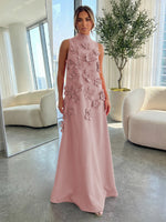 High-Neck A-Line Formal Dresses with 3D Flowers