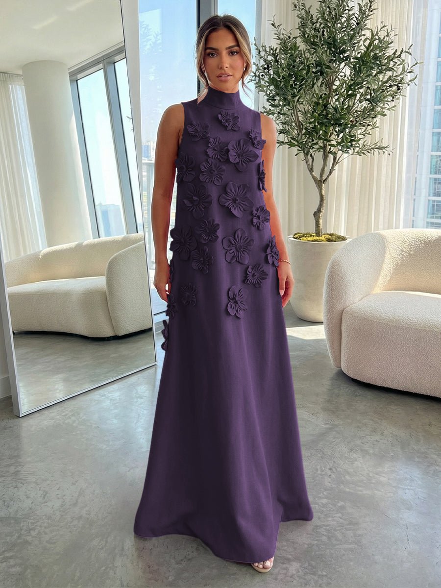 High-Neck A-Line Formal Dresses with 3D Flowers