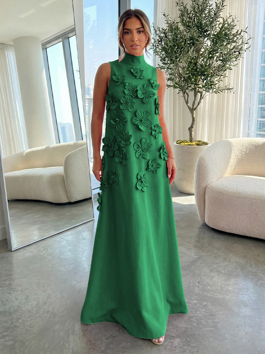 High-Neck A-Line Formal Dresses with 3D Flowers