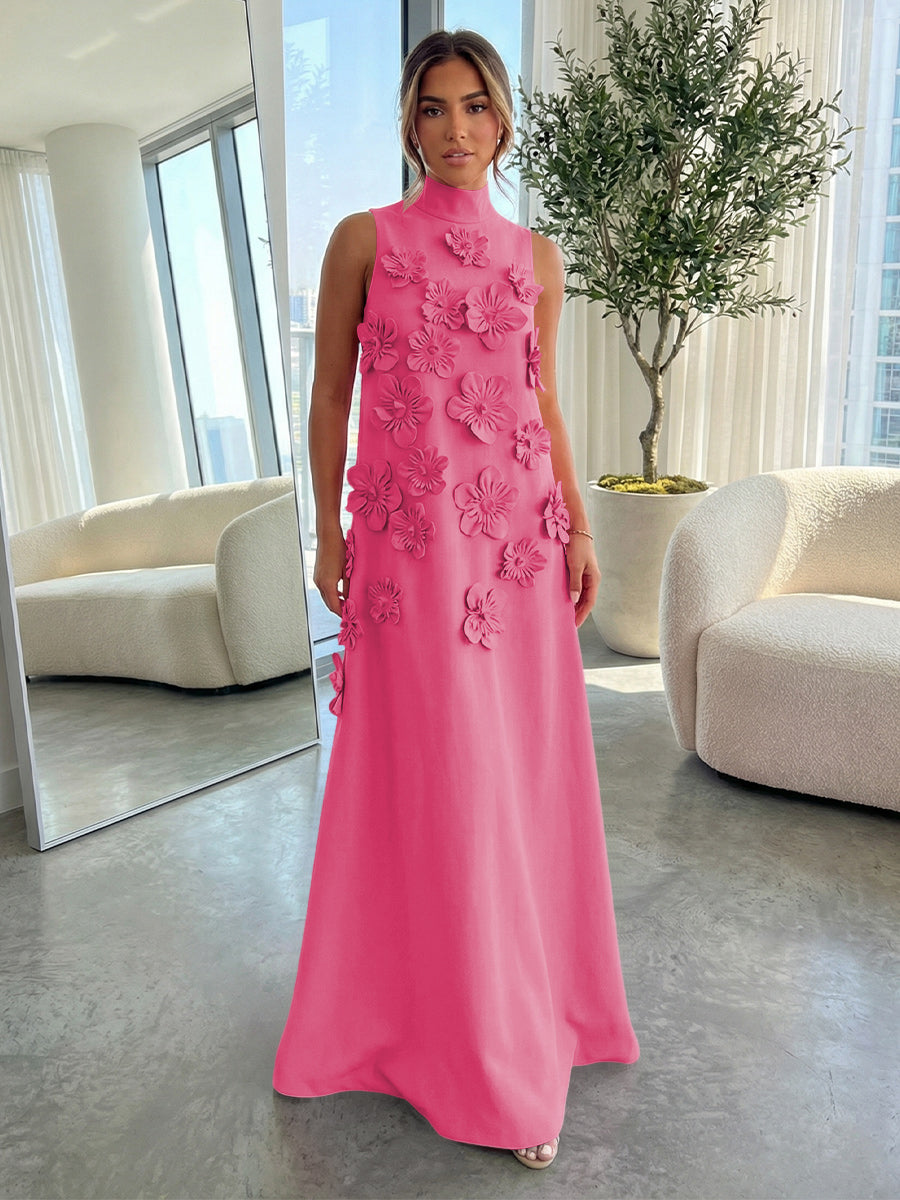 High-Neck A-Line Formal Dresses with 3D Flowers