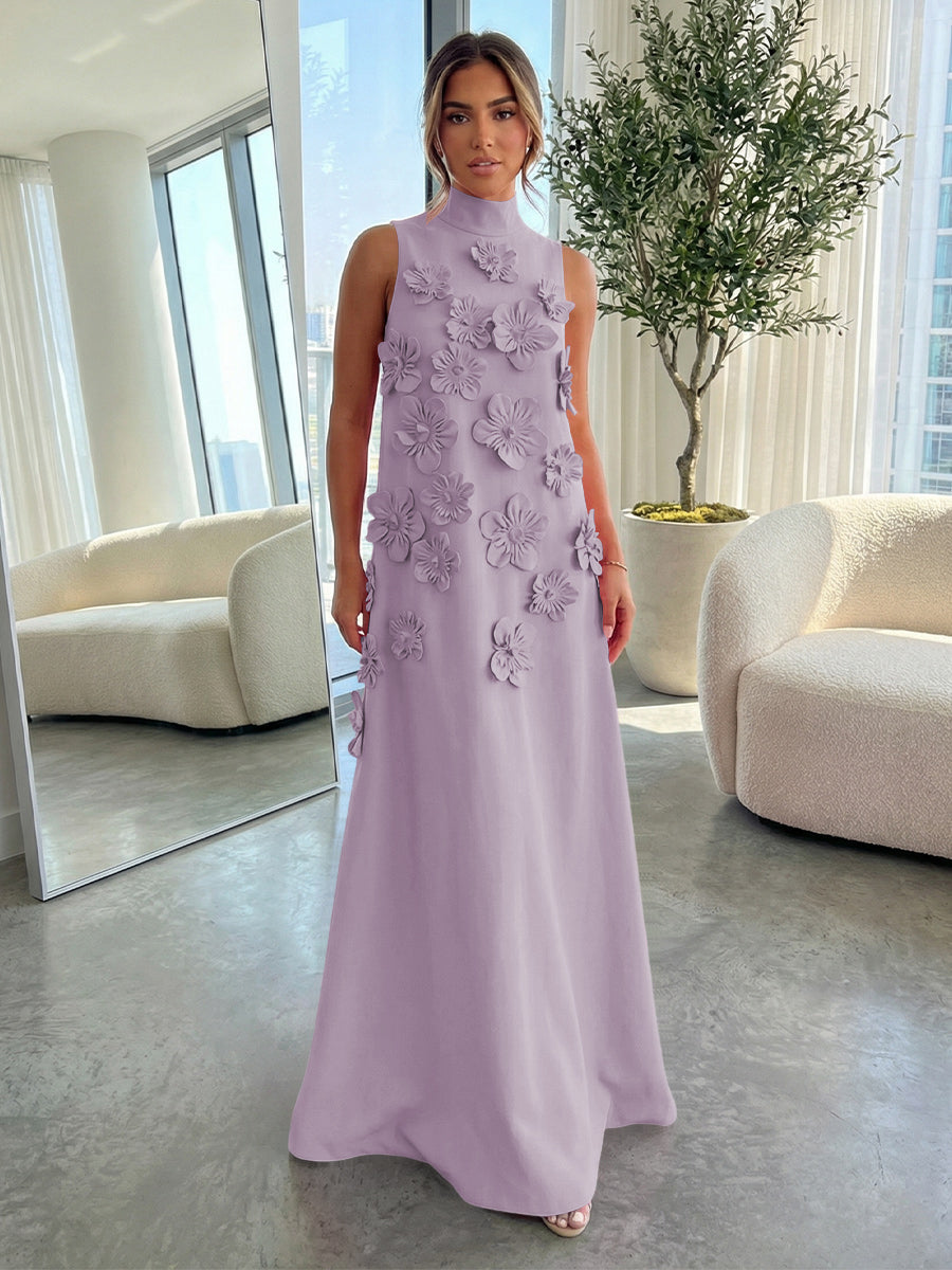 High-Neck A-Line Formal Dresses with 3D Flowers