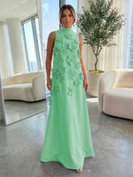 High-Neck A-Line Formal Dresses with 3D Flowers