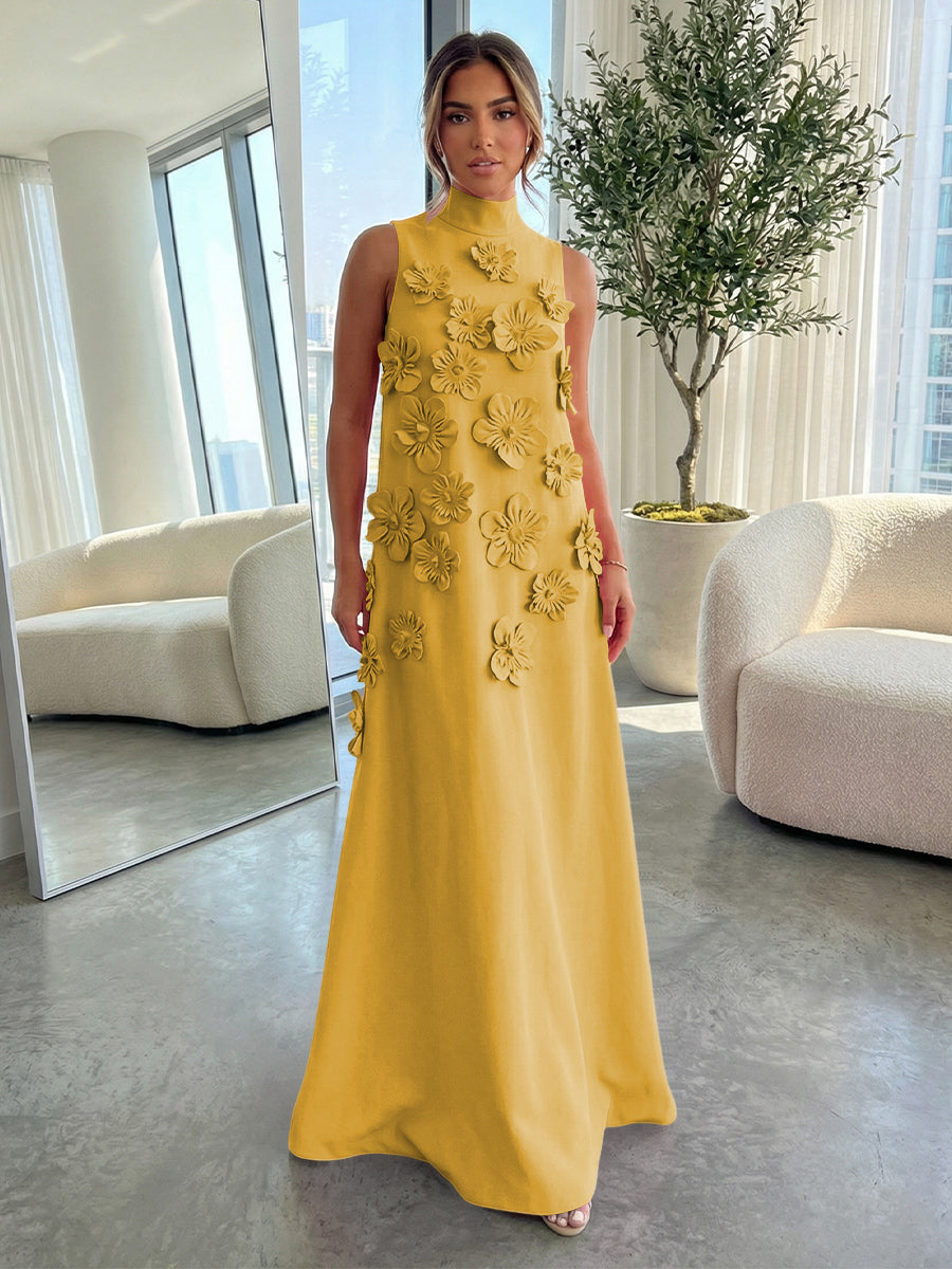 High-Neck A-Line Formal Dresses with 3D Flowers