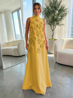 High-Neck A-Line Formal Dresses with 3D Flowers