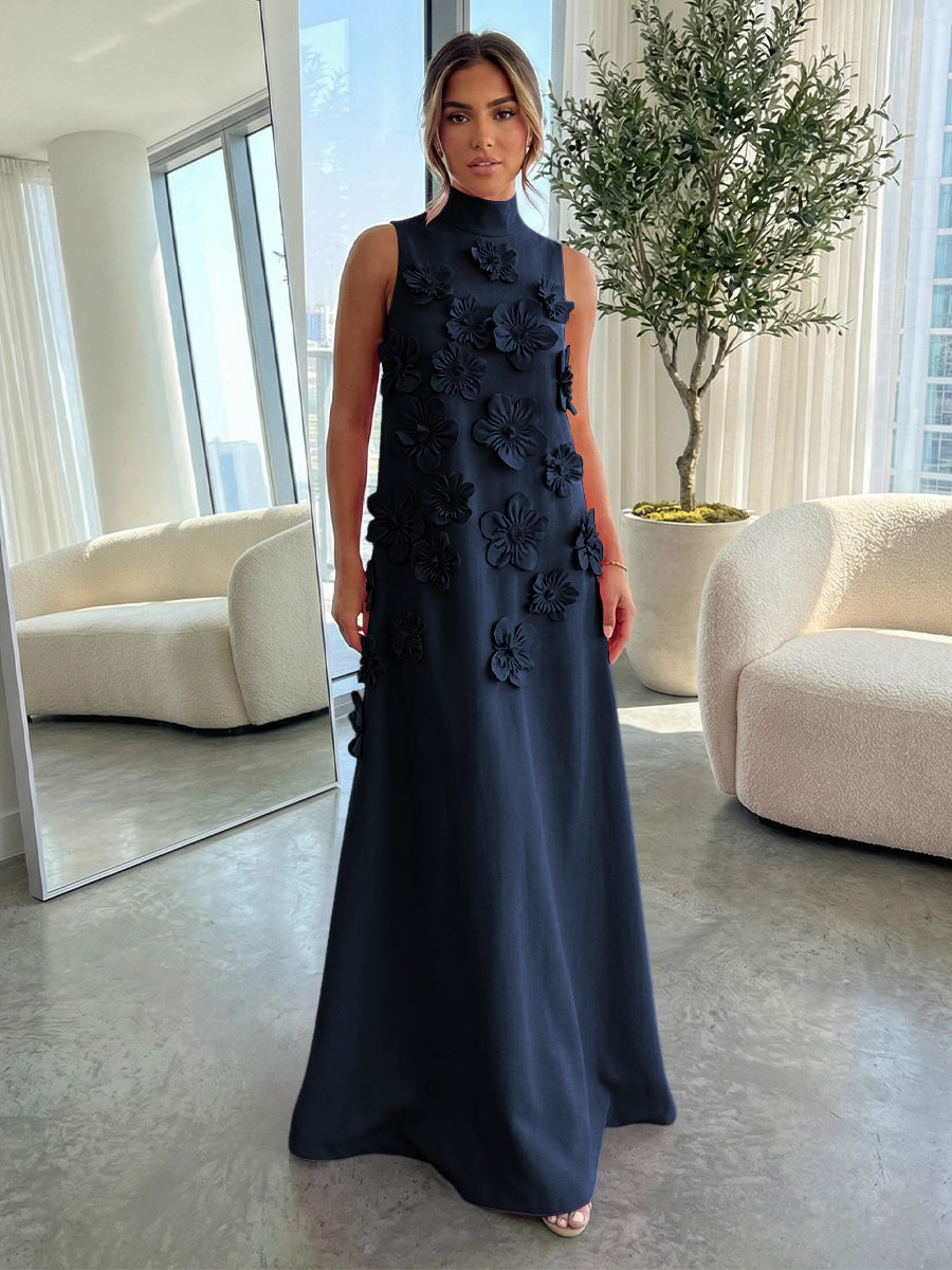 High-Neck A-Line Formal Dresses with 3D Flowers