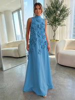 High-Neck A-Line Formal Dresses with 3D Flowers