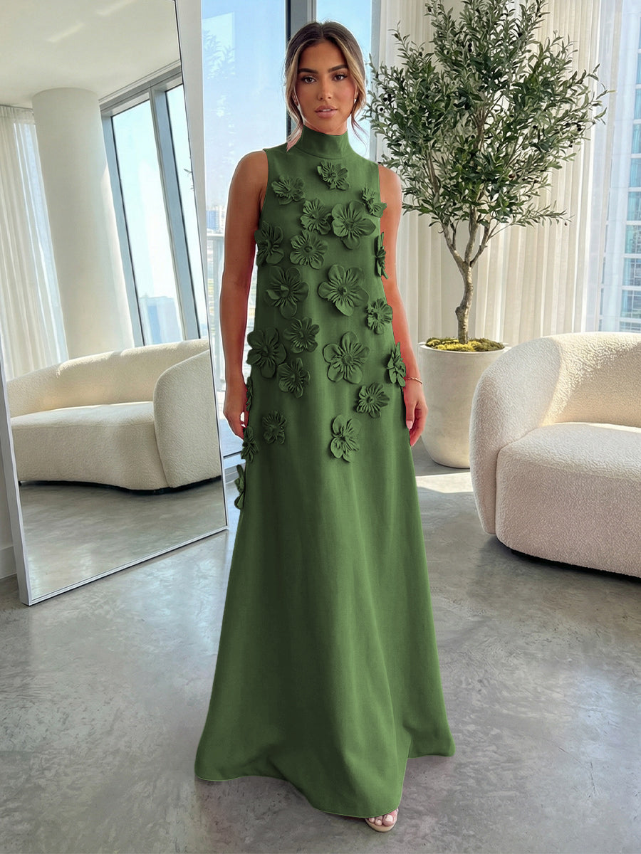 High-Neck A-Line Formal Dresses with 3D Flowers
