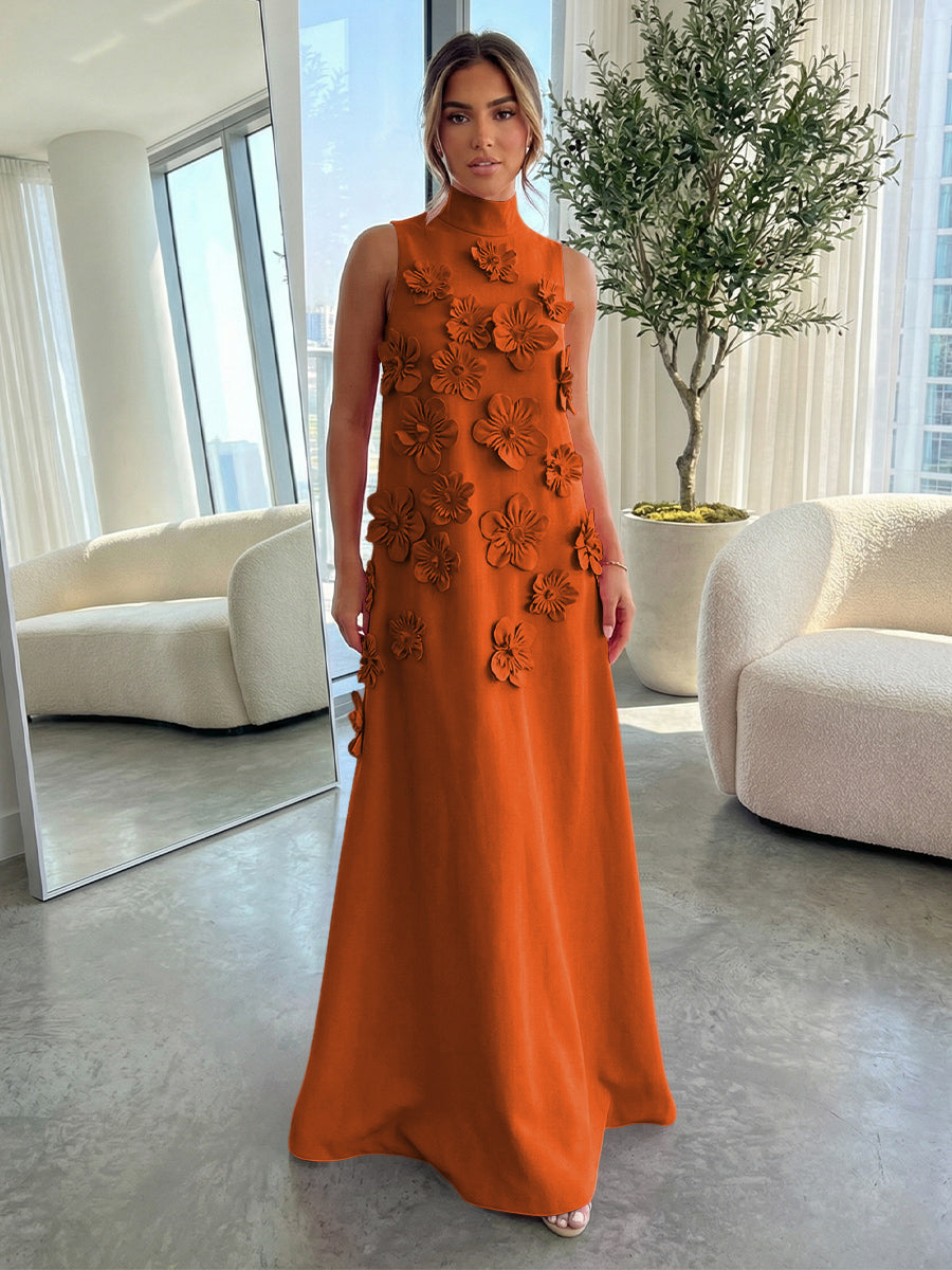 High-Neck A-Line Formal Dresses with 3D Flowers