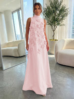 High-Neck A-Line Formal Dresses with 3D Flowers