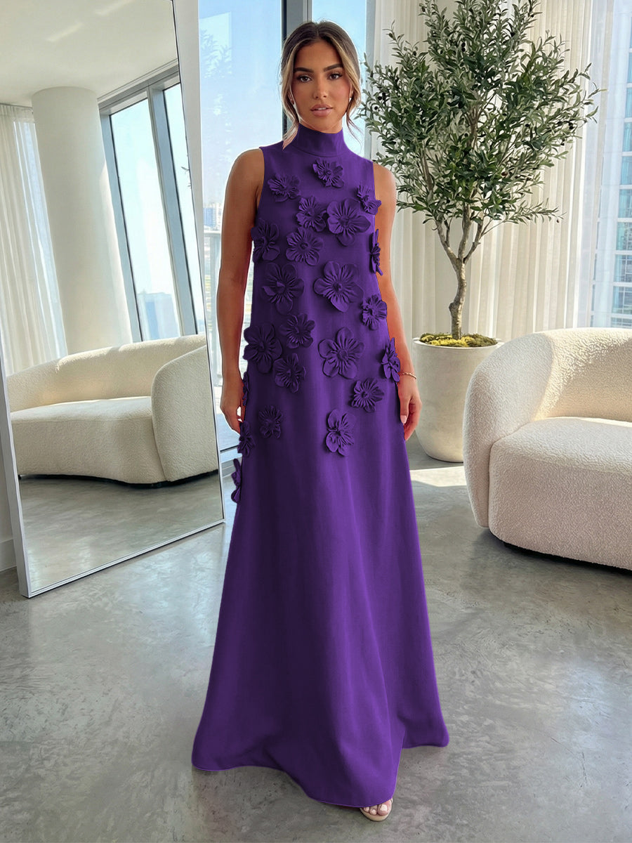 High-Neck A-Line Formal Dresses with 3D Flowers