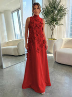 High-Neck A-Line Formal Dresses with 3D Flowers