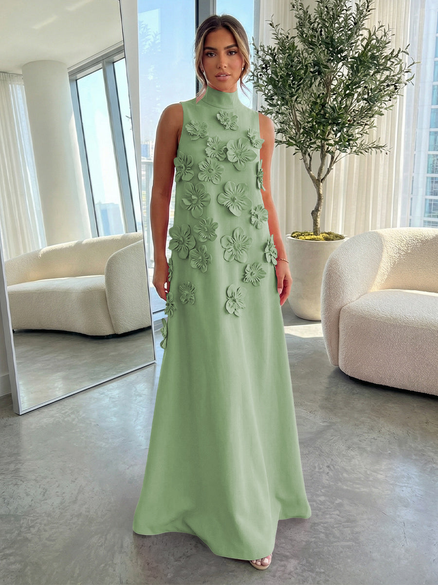 High-Neck A-Line Formal Dresses with 3D Flowers