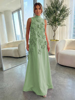 High-Neck A-Line Formal Dresses with 3D Flowers