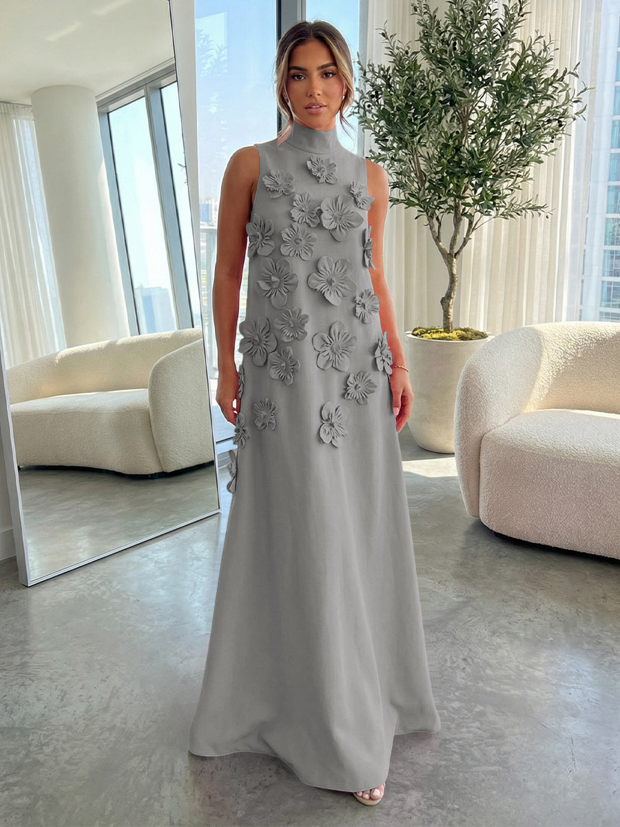 High-Neck A-Line Formal Dresses with 3D Flowers