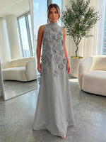 High-Neck A-Line Formal Dresses with 3D Flowers