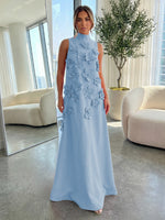 High-Neck A-Line Formal Dresses with 3D Flowers