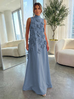 High-Neck A-Line Formal Dresses with 3D Flowers