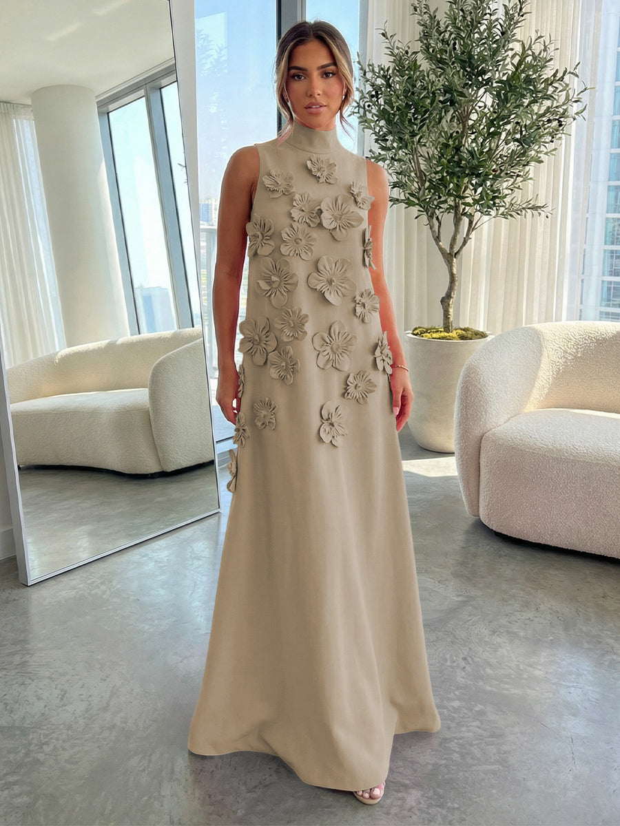 High-Neck A-Line Formal Dresses with 3D Flowers