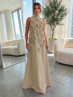 High-Neck A-Line Formal Dresses with 3D Flowers