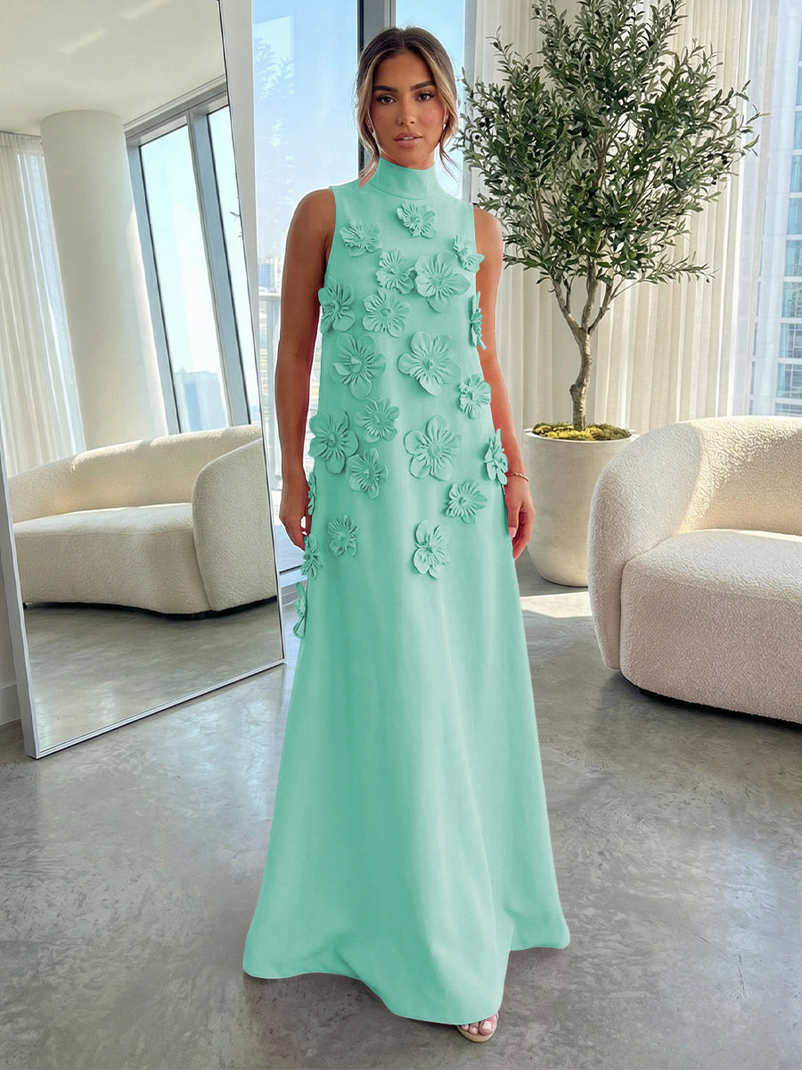 High-Neck A-Line Formal Dresses with 3D Flowers
