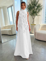 High-Neck A-Line Formal Dresses with 3D Flowers