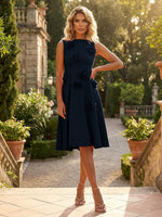 A-Line Crew Neck Sleeveless 3D Flowers Applique Short Formal Dresses