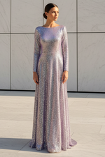 Sequin A-Line Crew Neck Long Sleeveless Glitter Formal Dresses