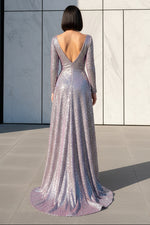 Sequin A-Line Crew Neck Long Sleeveless Glitter Formal Dresses