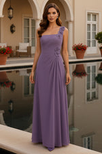 Chiffon A-Line One Shoulder Formal Dresses with 3D Flowers