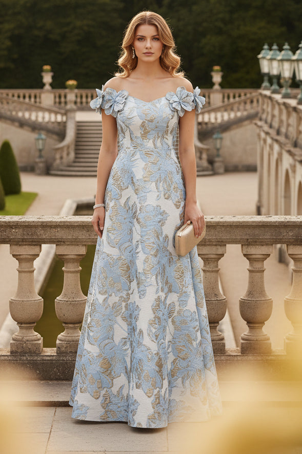 A-Line Off the Shoulder Sleeveless Formal Dresses with 3D Flowers