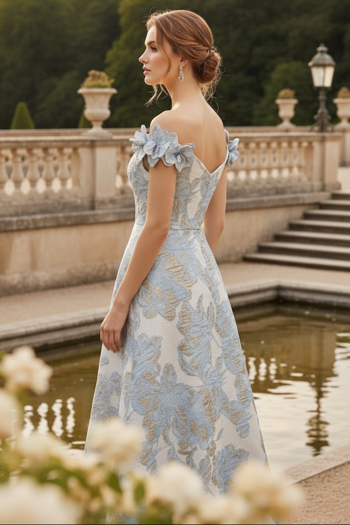 A-Line Off the Shoulder Sleeveless Formal Dresses with 3D Flowers