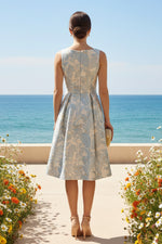 A-Line Crew Neck Floral Print Pleated Formal Dresses