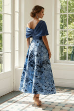 A-Line One Shoulder Floral Print Ankle-Length Mother of the Bride Dress