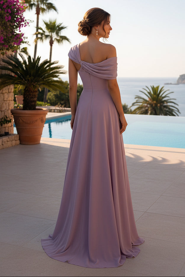 A-Line One Shoulder A-Line Pleated Formal Dresses