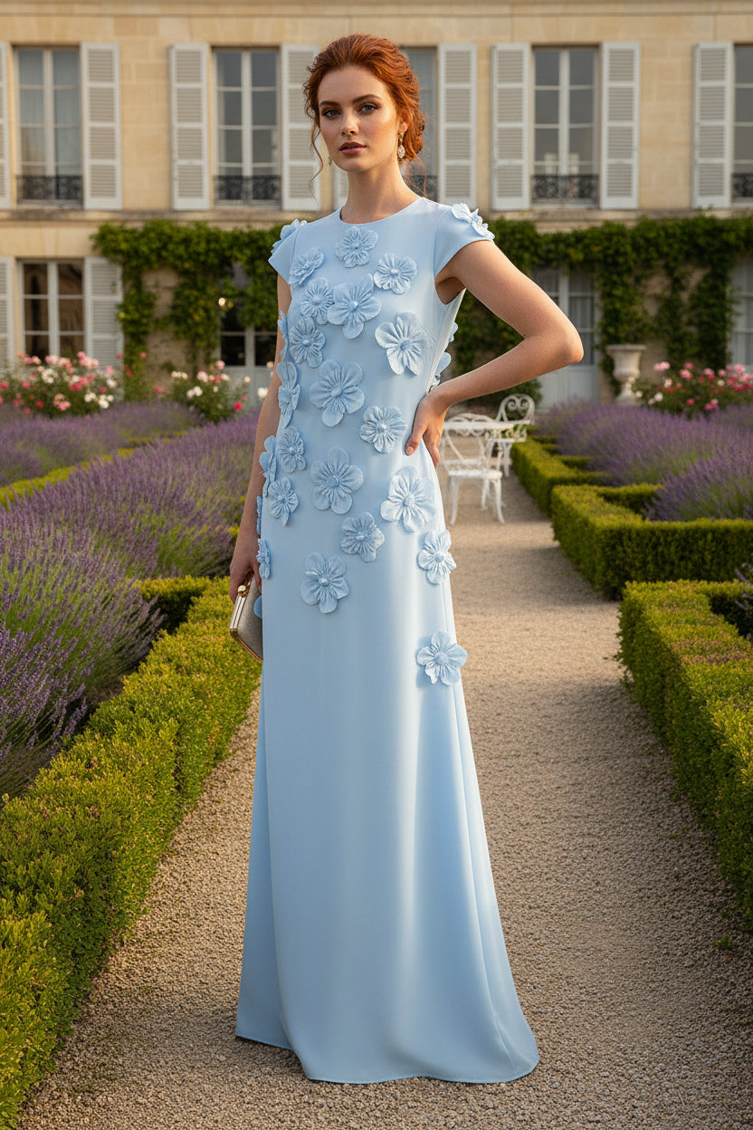 A-Line Crew Neck Sleeveless 3D Flowers Applique Formal Dresses