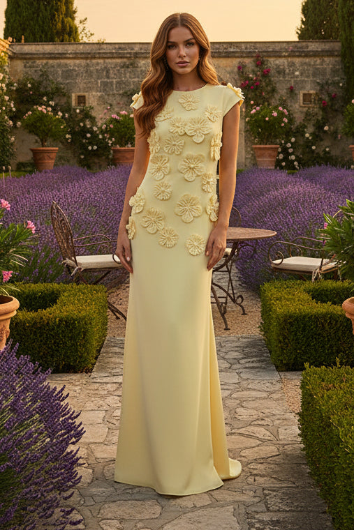 A-Line Crew Neck Sleeveless 3D Flowers Applique Formal Dresses