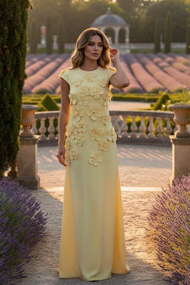 A-Line Crew Neck Sleeveless 3D Flowers Applique Formal Dresses