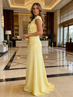A-Line Crew Neck Sleeveless 3D Flowers Applique Formal Dresses