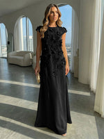 A-Line Crew Neck Sleeveless 3D Flowers Applique Formal Dresses