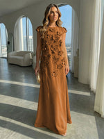 A-Line Crew Neck Sleeveless 3D Flowers Applique Formal Dresses