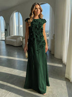 A-Line Crew Neck Sleeveless 3D Flowers Applique Formal Dresses