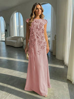 A-Line Crew Neck Sleeveless 3D Flowers Applique Formal Dresses