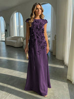 A-Line Crew Neck Sleeveless 3D Flowers Applique Formal Dresses