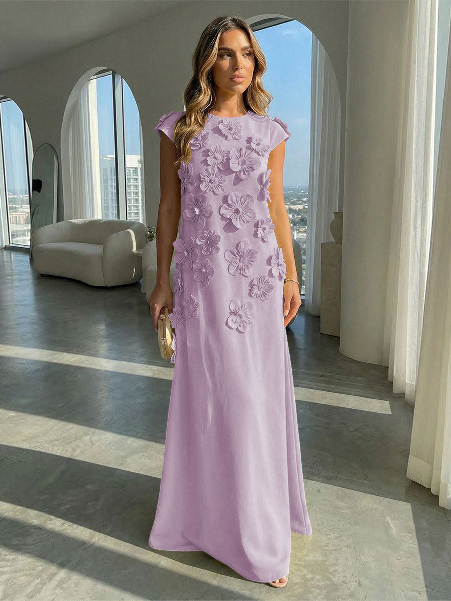 A-Line Crew Neck Sleeveless 3D Flowers Applique Formal Dresses